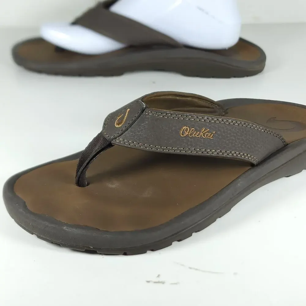 Olukai Men's Ohana US9 Brown Slip On Flat Thong Sandals
